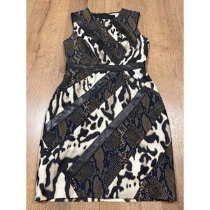 Diane von Furstenberg DVF Animal Print Leather Trim Sheath Dress Size 2